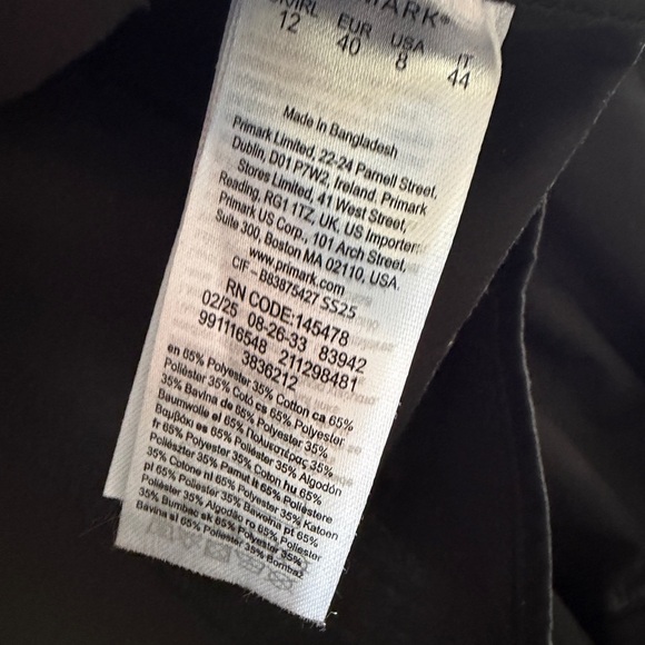 Primark Black Cotton Blend Button Down Shirt Size 8 NWT Classic Work Blouse - Picture 3 of 4